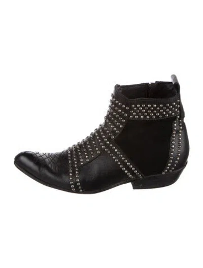 Pre-owned Anine Bing Leather Studded Accents Western Boots In Black