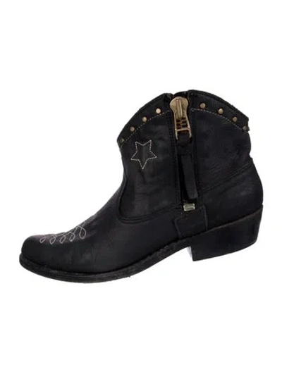 Pre-owned Anine Bing Leather Studded Accents Western Boots In Black