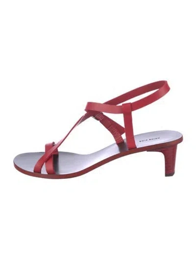 Pre-owned Anine Bing Leather T-strap Sandals In Red