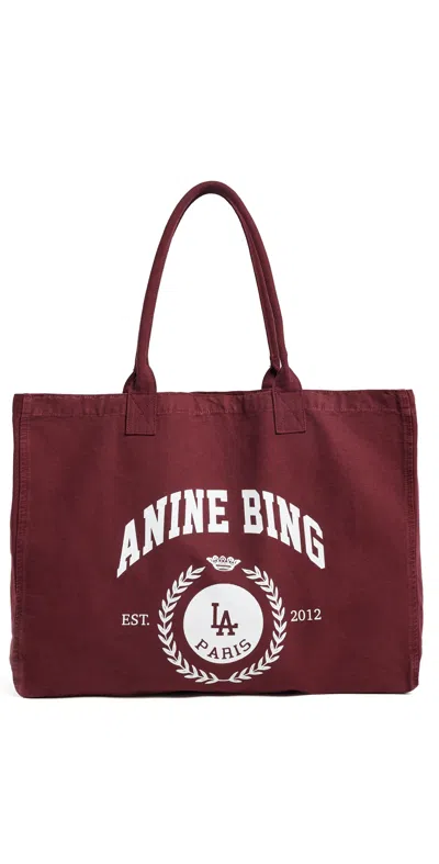 Anine Bing Leo Canvas Collegiate Tote Bag Fig In Purple