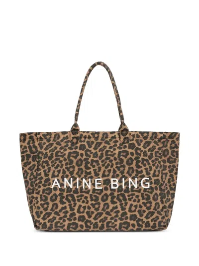 Anine Bing "leo" Canvas Tote Bag In Brown