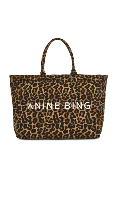 Anine Bing Leo Canvas Tote Bag In Brown