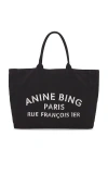 Anine Bing Leo Logo Printed Tote Bag In Black