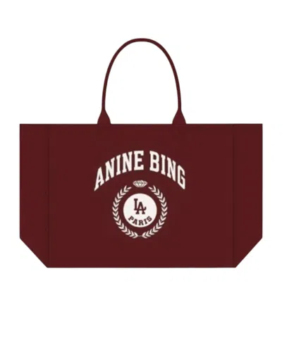 Anine Bing Leo Canvas Tote Collegiate In Brown
