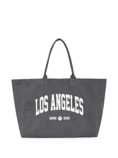 Anine Bing Leo Canvas Tote Los Angeles University In Pattern