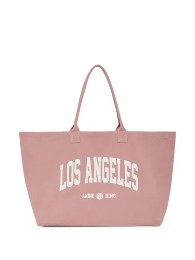 Anine Bing Leo Canvas Tote Los Angeles University In Neutral