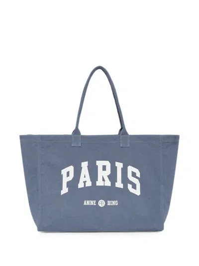Anine Bing Leo Canvas Tote Paris University In Purple