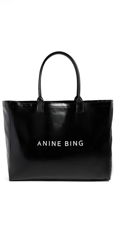 Anine Bing Leo Coated Canvas Tote Bag Black