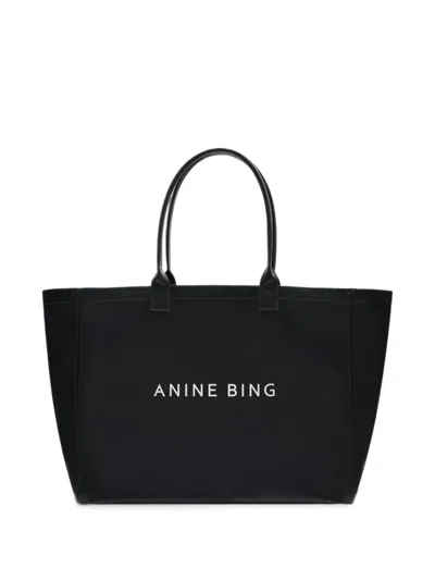 Anine Bing Leo Coated Canvas Tote In Black