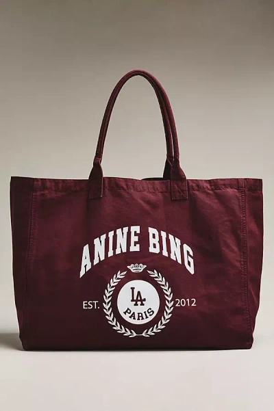 Anine Bing Leo Collegiate Canvas Tote Bag In Red