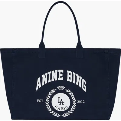 Anine Bing Leo Collegiate Canvas Tote In Blue