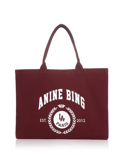 Anine Bing Leo Collegiate Canvas Tote In Burgundy