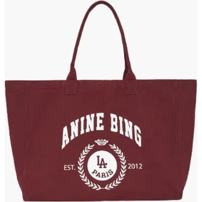 Anine Bing Leo Collegiate Canvas Tote In Fig