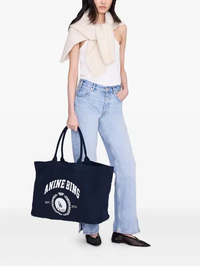Anine Bing Leo Collegiate Tote Bag In Blue