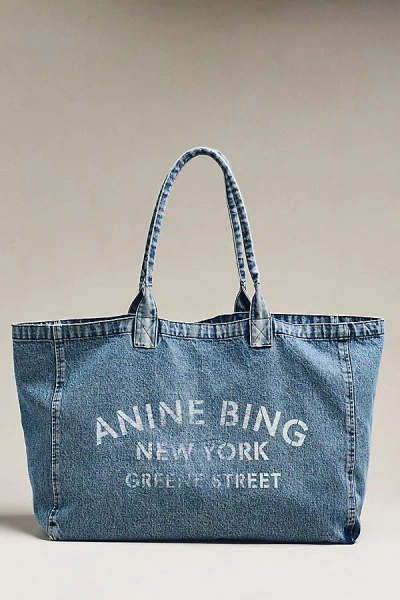 Anine Bing Leo Denim Tote Bag In Blue