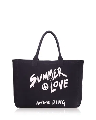 Anine Bing Leo Large Black Denim Canvas Tote Bag