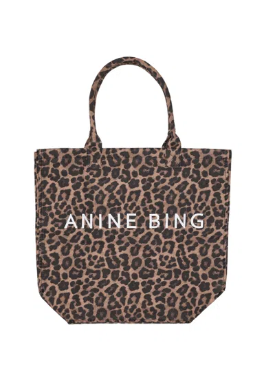 Anine Bing Leo 帆布托特包 黑棕豹纹 In Leopard