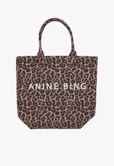 Anine Bing Leo Leopard Print Tote Bag In Brown