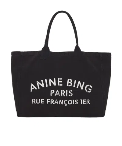 Anine Bing Leo Logo Printed Tote Bag In Black