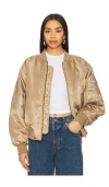 Anine Bing Leon Satin Bomber Jacket In Sepia