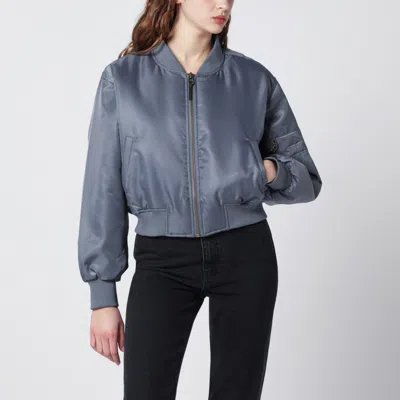 Anine Bing Bomber Coat Side Pocket Ribbed Cuffs Hem In Blue