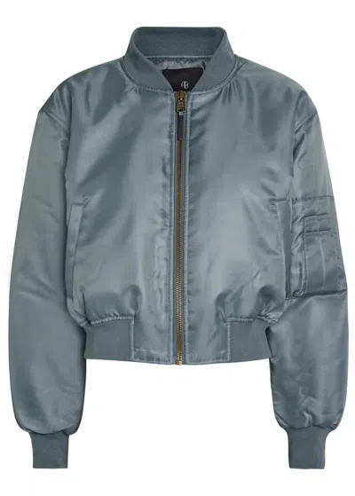 Anine Bing Leon Padded Satin-twill Cropped Bomber Jacket In Blue