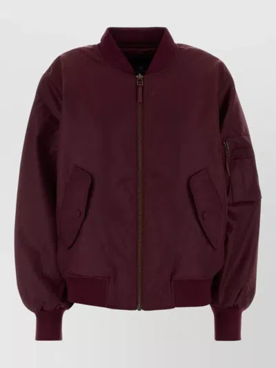 Anine Bing Leon Polyester Bomber Jacket Ribbed Cuffs Hem In Purple