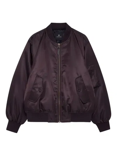 Anine Bing Leon Satin Bomber Jacket In Brown