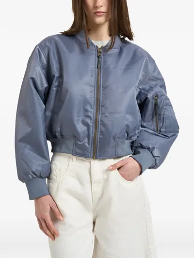 Anine Bing Leon Padded Satin-twill Cropped Bomber Jacket In Blue
