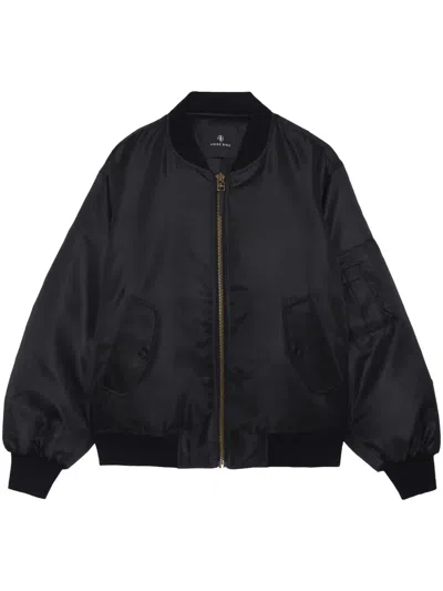 Anine Bing Leon Satin Zipped Bomber Jacket In Black