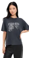 Anine Bing Washed Black T-shirt With Leopard Print In Black