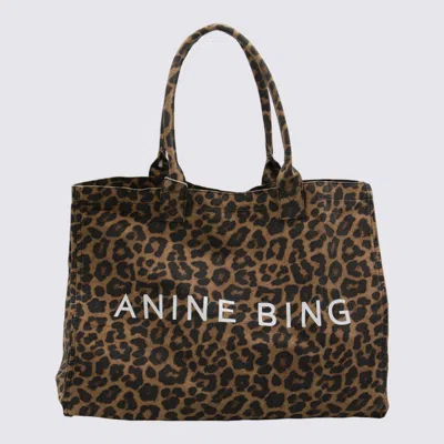 Anine Bing Leopard Cotton Totes In Brown