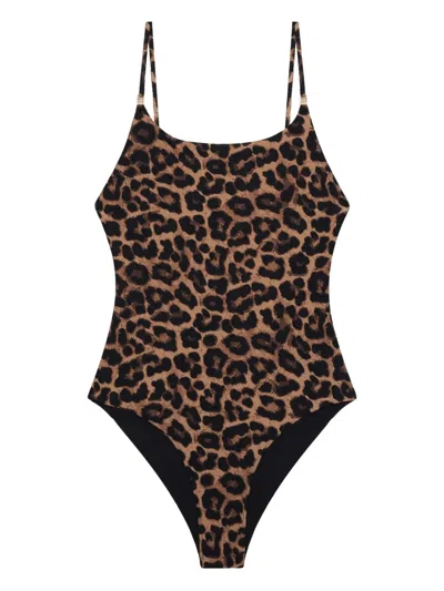 Anine Bing Leopard-print Swimsuit In Brown