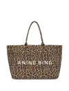 Anine Bing Leo Canvas Tote In Black And Brown Leopard In Brown