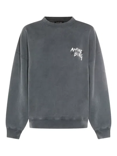 Anine Bing Black Washed Oversized Sweatshirt With Logo Women In Blue