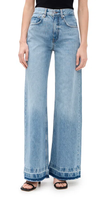 Anine Bing Lewis Frayed Wide-leg Jeans In Blue