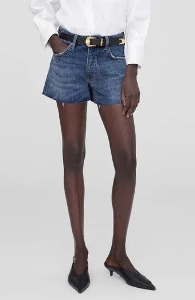 Anine Bing Leya High Waist Cutoff Denim Shorts In Blue