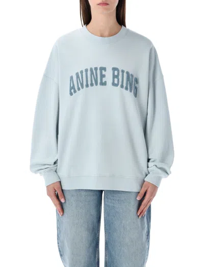ANINE BING WOMEN LIGHT BLUE CREWNECK EMBROIDERY LOGO SWEATSHIRT, XS LUXURY SWEATSHIRTS & HOODIES FOR WOMEN DARV