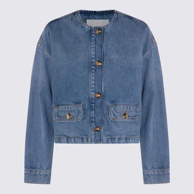 Anine Bing Blanchet Denim Jacket Round Neck Design In Blue