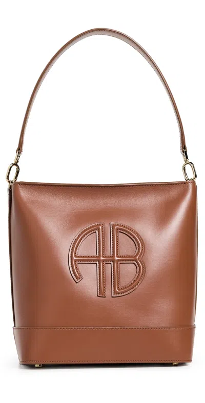 Anine Bing Lili Embossed Leather Bucket Bag In Brown