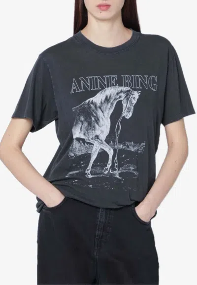 Anine Bing Lili Graphic Print Washed T-shirt In Black