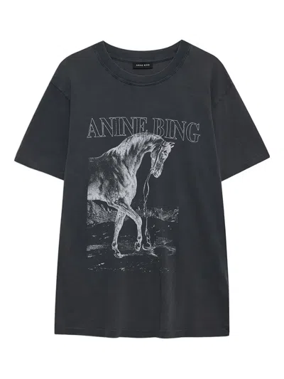 Anine Bing Horse Graphic Round-neck T-shirt In Black