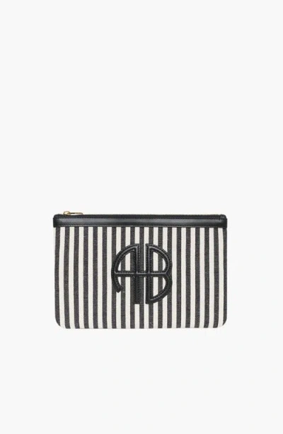 Anine Bing Lili Pouch In White And Black Stripe