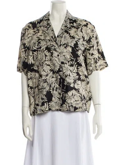 Pre-owned Anine Bing Linen Floral Print Blouse In Black