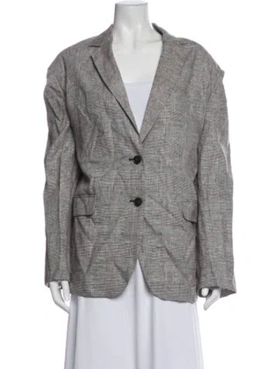 Pre-owned Anine Bing Linen Plaid Print Blazer In Brown