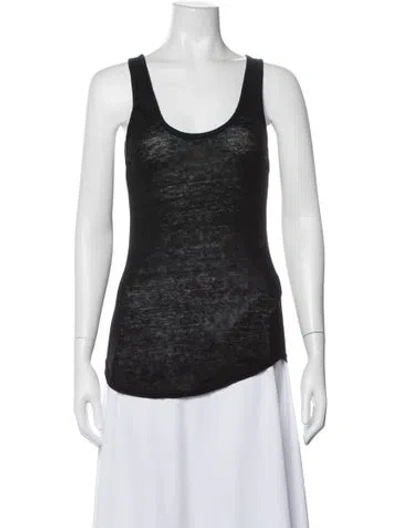 Pre-owned Anine Bing Linen Scoop Neck Top In Black