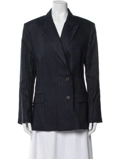 Pre-owned Anine Bing Linen Striped Blazer W/ Tags In Blue