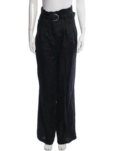 Pre-owned Anine Bing Linen Wide Leg Pants In Black