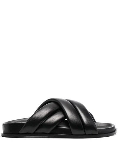 Anine Bing Lizzie Leather Cross-strap Slides In Black