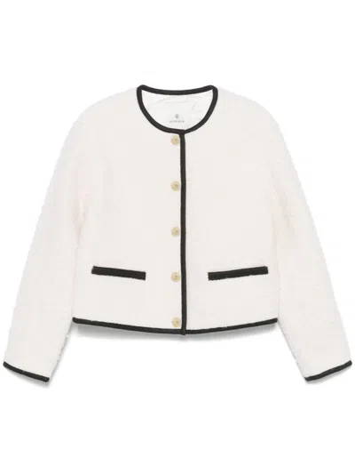 Anine Bing Contrasting-trim Blazer In Beige